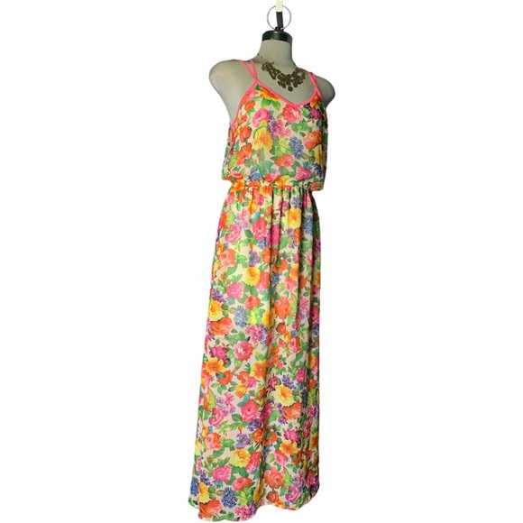 NEW LULUMARI Pink Floral Multicolour Design Maxi Dress Size L. - Picture 10 of 15